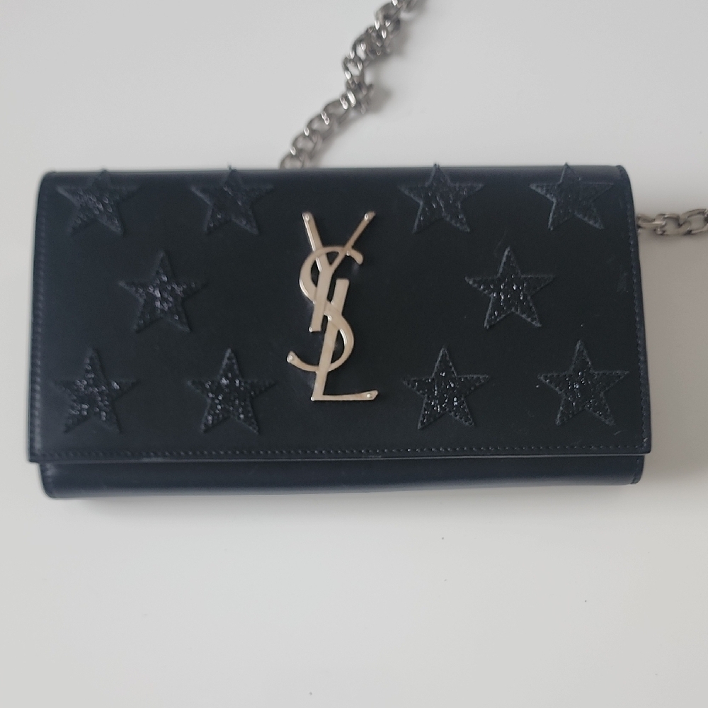 Yves Saint Laurent Black Clutch with Silver Logo